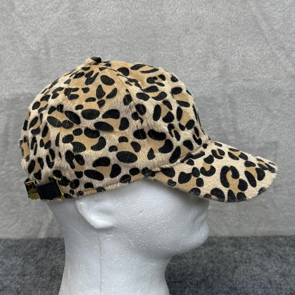 Karl Lagerfeld Hat Cap Strap Back Womens Adjustable Beige Leopard Velour‎ Logo
